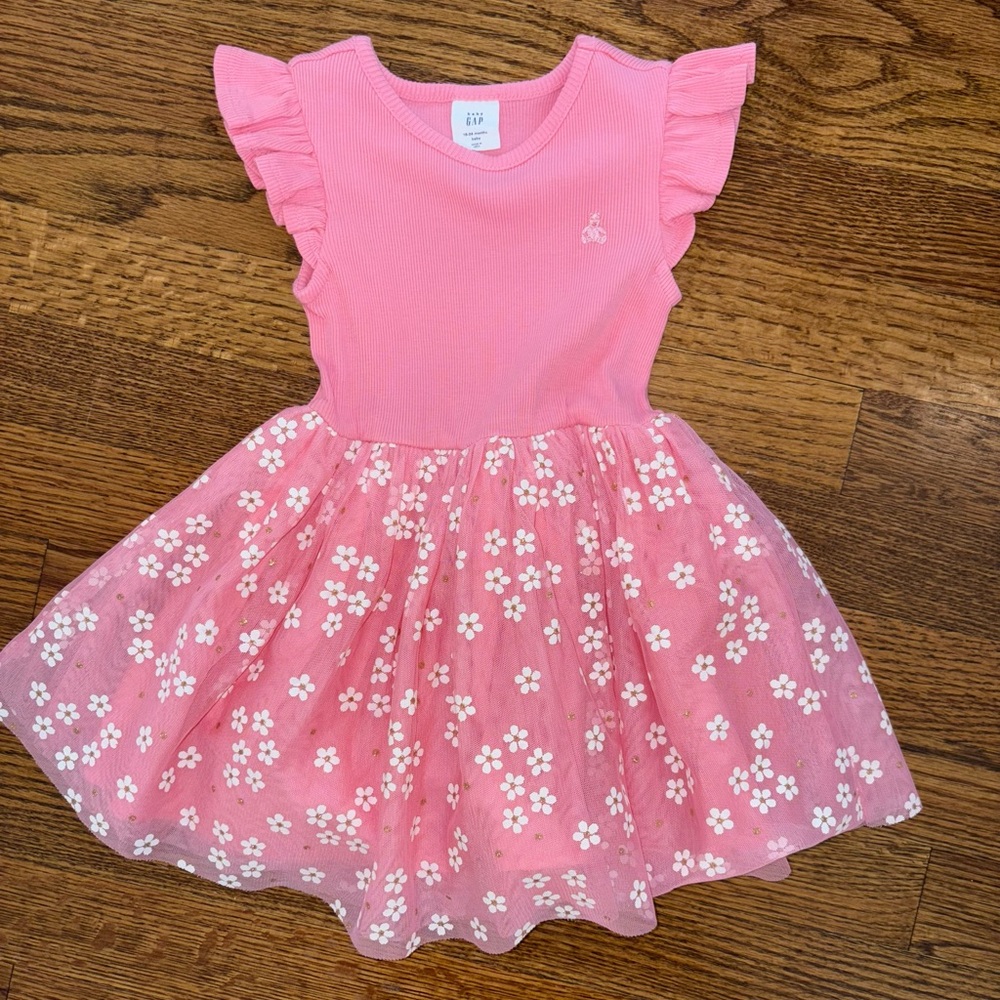 NEW Gap Pink Floral Kids Dress w Tulle Skirt 18-24M